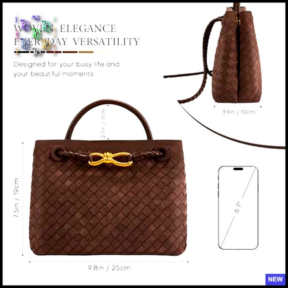 Woven Tote Bag Leather Shoulder Handbag Top Handle Purse Chic Versatile - Picture 4 of 7